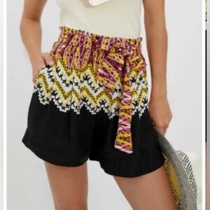NWT $68 Anthropologie Shorts Womens Small Black Multi  Printed Boho Linen Blend